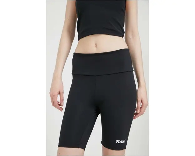 Karl Kani pantaloni scurti femei, culoarea negru, cu imprimeu, high waist