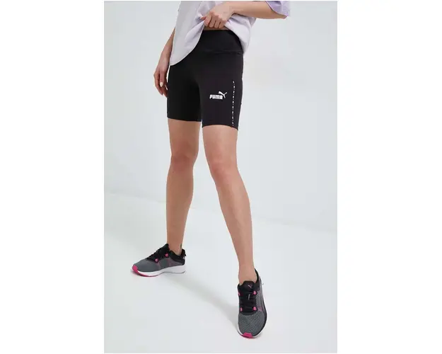 Puma pantaloni scurti femei, culoarea negru, cu imprimeu, high waist