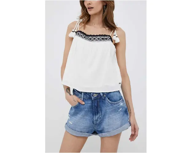 Pepe Jeans pantaloni scurti jeans Suzie femei, neted, high waist