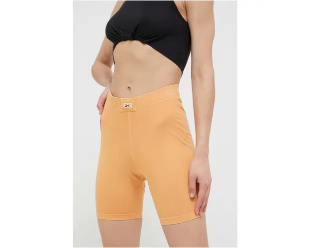 Reebok Classic pantaloni scurti femei, culoarea portocaliu, neted, high waist