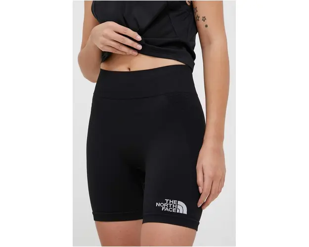 The North Face pantaloni scurti sport femei, culoarea negru, neted, medium waist