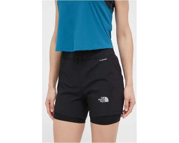 The North Face pantaloni scurti sport femei, culoarea negru, neted, high waist
