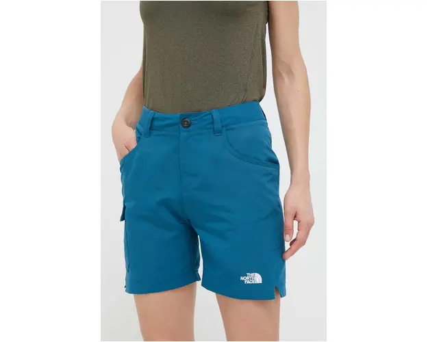 The North Face pantaloni scurti outdoor Horizon culoarea turcoaz, neted, high waist