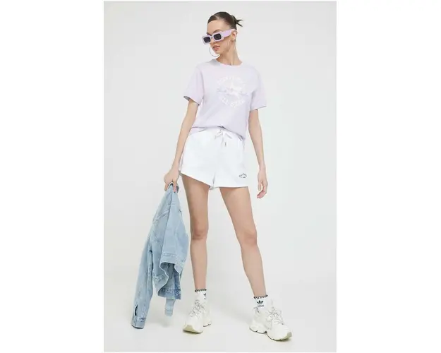 Juicy Couture pantaloni scurti femei, culoarea alb, cu imprimeu, high waist