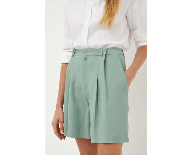 Drykorn pantaloni scurti femei, culoarea verde, neted, high waist