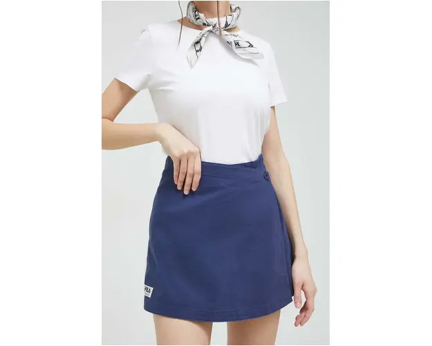 Fila pantaloni scurti din bumbac culoarea albastru marin, neted, high waist