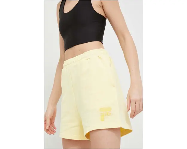 Fila pantaloni scurti din bumbac culoarea galben, cu imprimeu, high waist