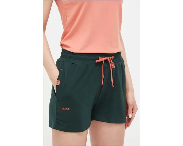 Viking pantaloni scurti sport Hazen femei, culoarea verde, neted, high waist
