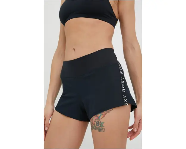 Roxy pantaloni scurti de alergare Bold Moves femei, culoarea negru, cu imprimeu, medium waist