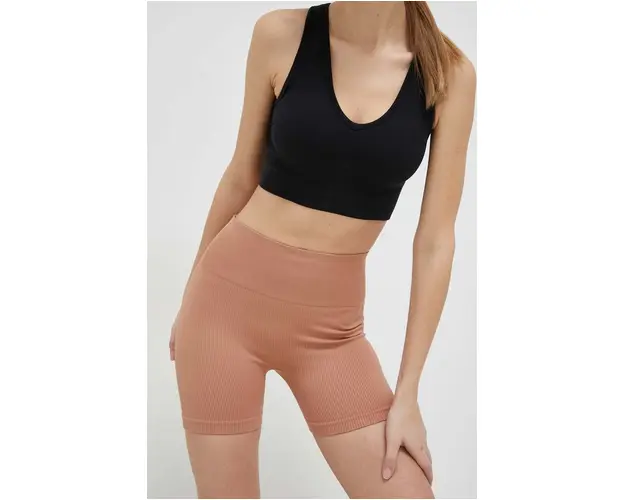Roxy pantaloni scurti de yoga Chill Out culoarea maro, neted, high waist