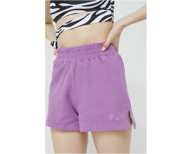 Billabong pantaloni scurti din bumbac culoarea violet, neted, high waist