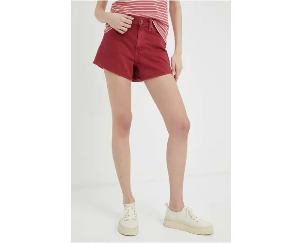 Levi's pantaloni scurti jeans femei, culoarea rosu, neted, high waist
