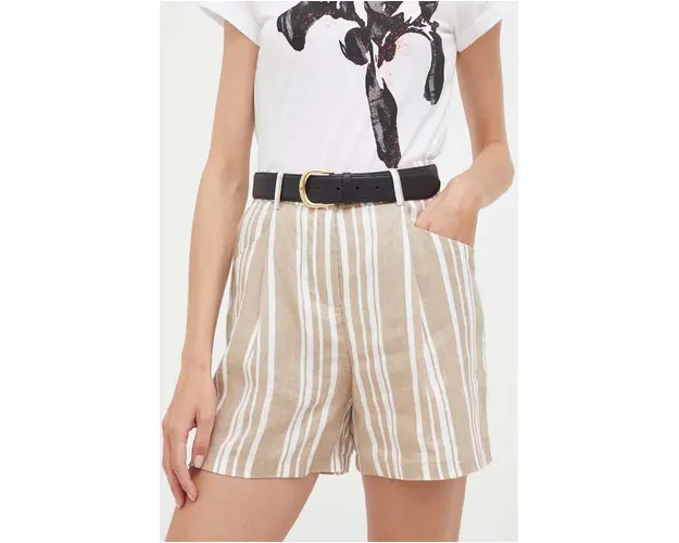 United Colors of Benetton pantaloni scurti din in culoarea bej, modelator, high waist