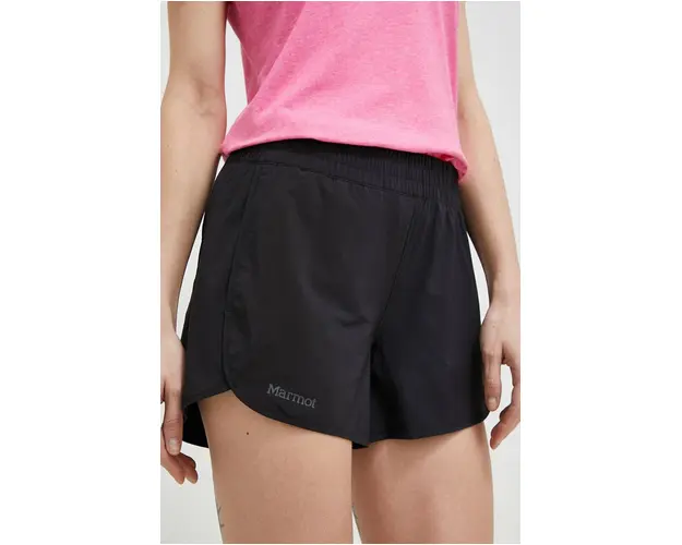 Marmot pantaloni scurti outdoor Elda culoarea negru, neted, medium waist