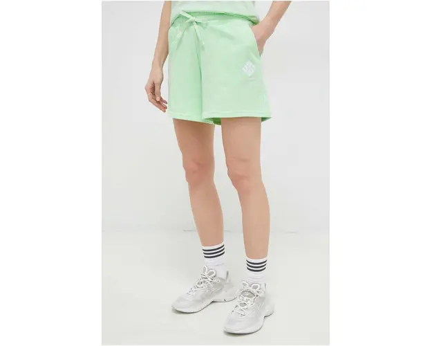 Columbia pantaloni scurti Trek femei, culoarea verde, cu imprimeu, high waist 2032941