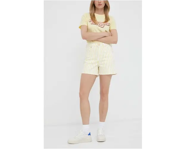 Wrangler pantaloni scurti femei, culoarea galben, modelator, high waist