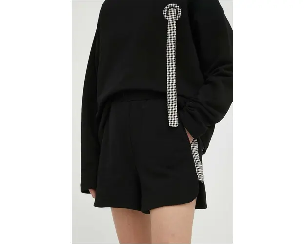 MMC STUDIO pantaloni scurti din bumbac culoarea negru, neted, high waist