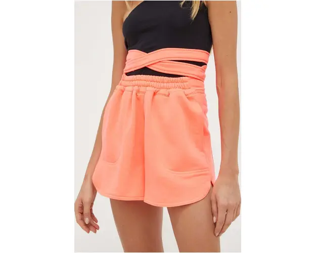 MMC STUDIO pantaloni scurti din bumbac culoarea roz, neted, high waist