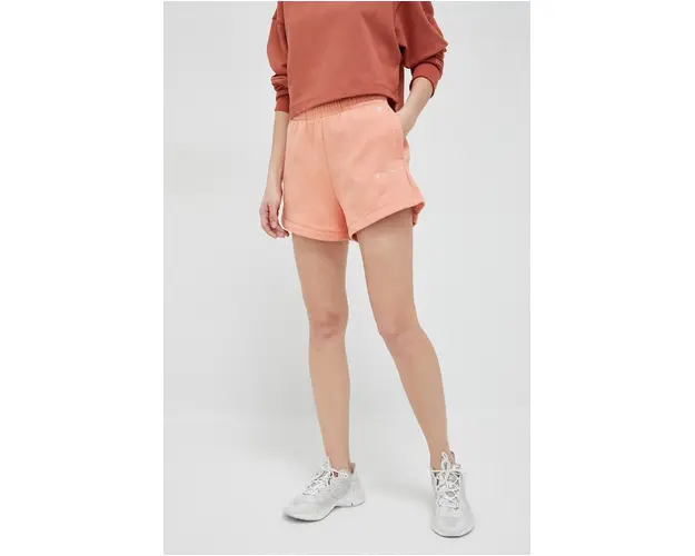 Champion pantaloni scurti femei, culoarea portocaliu, cu imprimeu, high waist