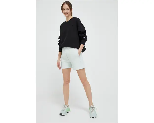 Champion pantaloni scurti femei, culoarea verde, neted, high waist