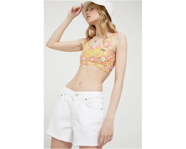 Superdry pantaloni scurti jeans femei, culoarea alb, neted, medium waist