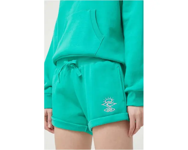 Rip Curl pantaloni scurti femei, culoarea verde, cu imprimeu, high waist