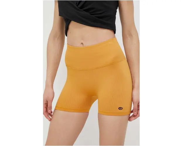 Rip Curl pantaloni scurti de antrenament culoarea galben, neted, high waist