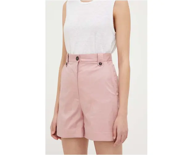 PS Paul Smith pantaloni scurti femei, culoarea roz, neted, high waist