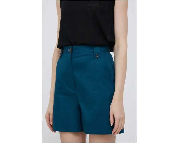 PS Paul Smith pantaloni scurti femei, culoarea turcoaz, neted, high waist