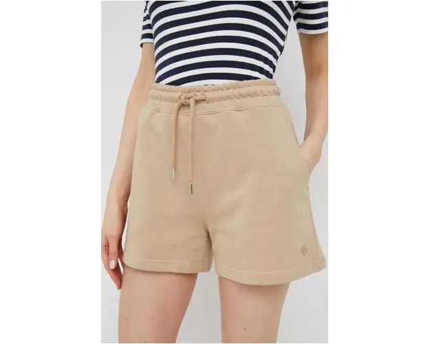 Gant pantaloni scurti din bumbac culoarea bej, neted, high waist