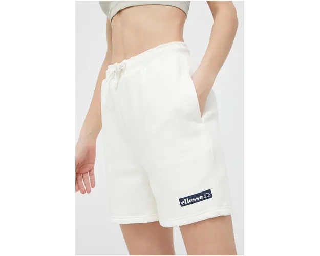 Ellesse pantaloni scurti femei, culoarea bej, neted, high waist