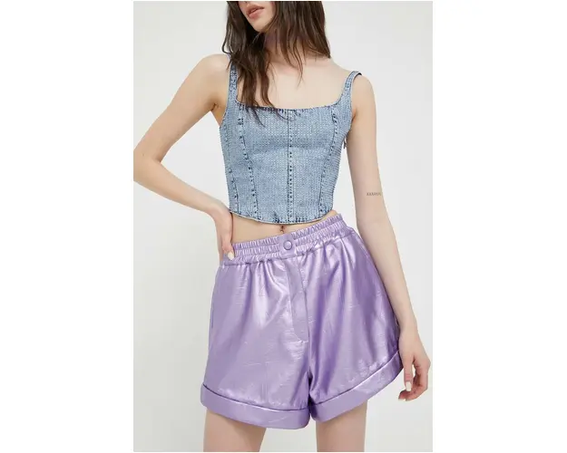 Rotate pantaloni scurti femei, culoarea violet, neted, high waist