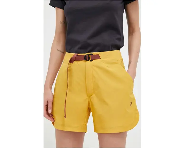 Peak Performance pantaloni scurti outdoor Vislight Light culoarea galben, neted, high waist