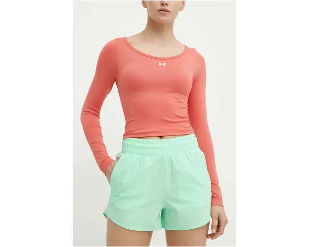 Under Armour pantaloni scurti de antrenament Flex culoarea verde, neted, high waist