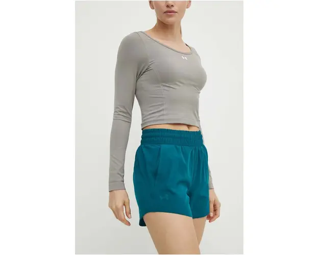 Under Armour pantaloni scurti de antrenament Flex culoarea verde, neted, high waist