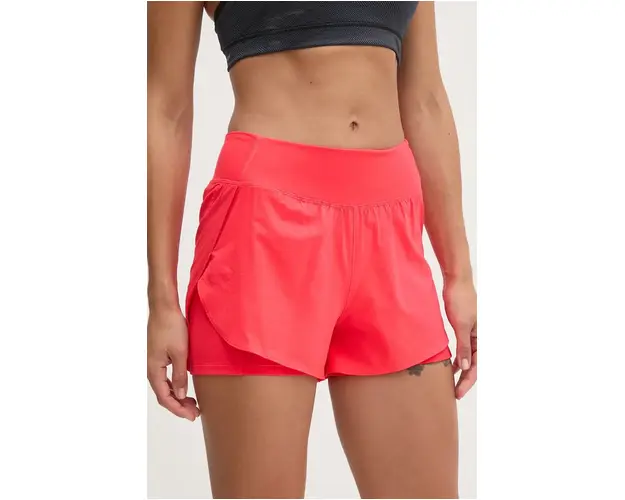 Under Armour pantaloni scurti de antrenament Flex culoarea rosu, neted, high waist
