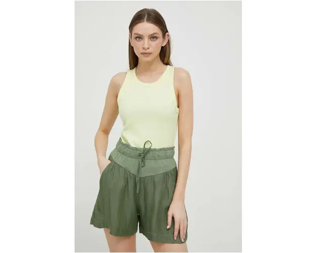 Deha pantaloni scurti din amestec de in culoarea verde, neted, high waist