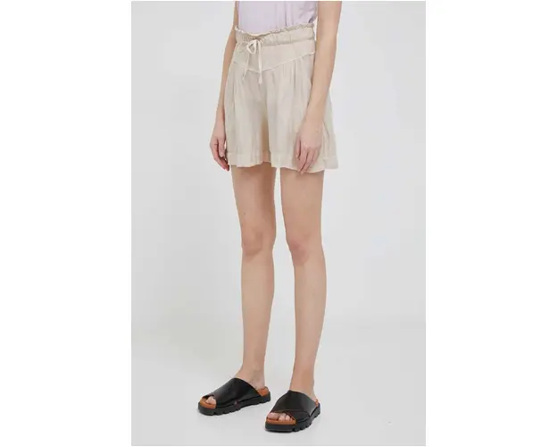 Deha pantaloni scurti din in culoarea bej, neted, high waist