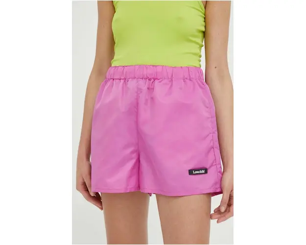 Lovechild pantaloni scurti femei, culoarea roz, neted, high waist