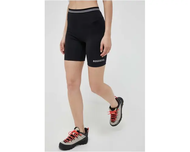 Rossignol pantaloni scurti femei, culoarea negru, neted, high waist