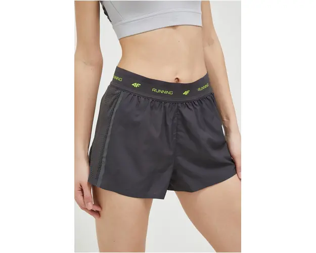 4F pantaloni scurti de alergare culoarea gri, neted, high waist