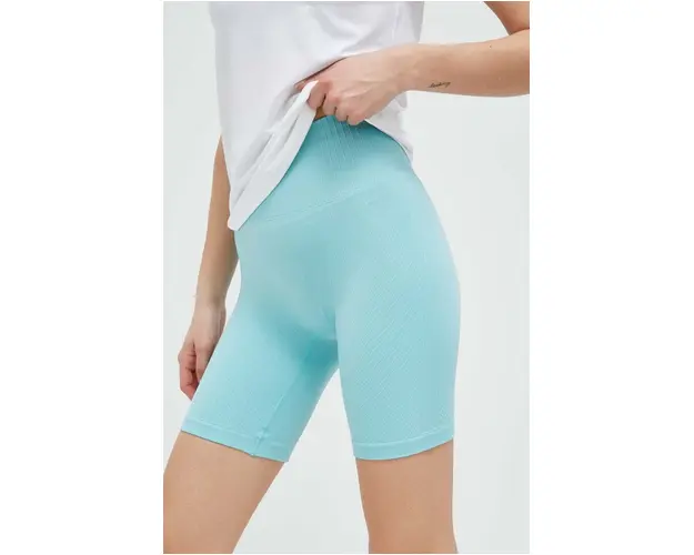 Casall pantaloni scurti de antrenament culoarea turcoaz, neted, high waist