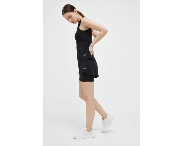 Casall pantaloni scurti de alergare culoarea negru, neted, high waist