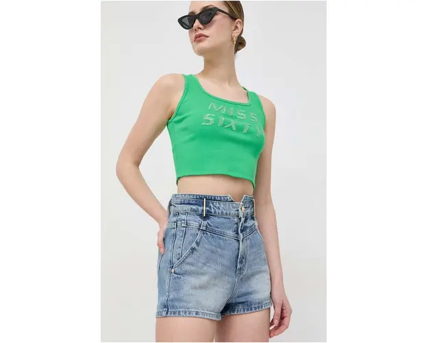 Miss Sixty pantaloni scurti din bumbac neted, high waist