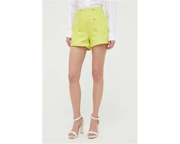 Morgan pantaloni scurti femei, culoarea verde, neted, high waist