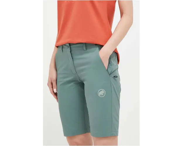 Mammut pantaloni scurti outdoor Runbold culoarea verde, neted, medium waist