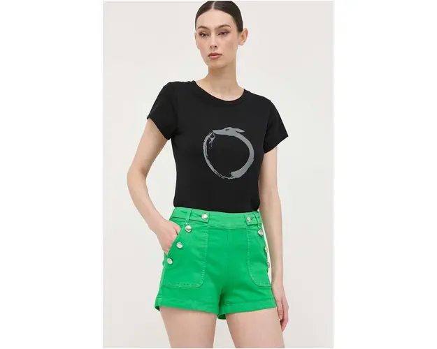 Morgan pantaloni scurti femei, culoarea verde, neted, high waist