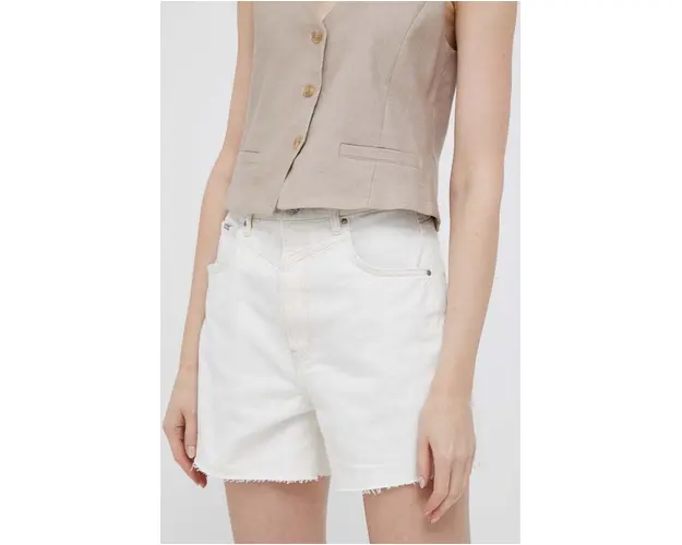 Pepe Jeans pantaloni scurti jeans Rachel femei, culoarea bej, neted, high waist