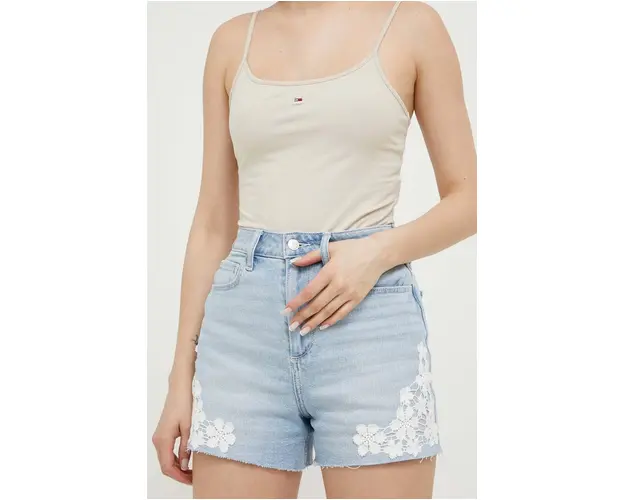 Hollister Co. pantaloni scurti jeans femei, cu imprimeu, high waist
