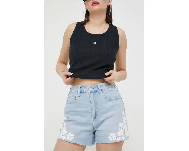 Hollister Co. pantaloni scurti jeans CURVY JEANS femei, cu imprimeu, high waist